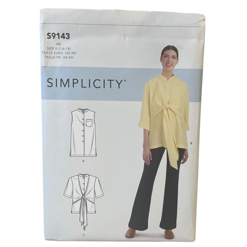 Simplicity S9143 Button-Up Top Women Size 6-14 Draped Front Tie Uncut FF